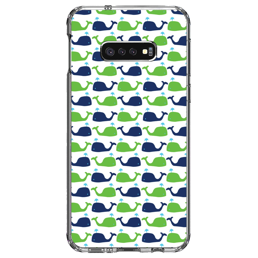 Green Navy Cartoon Whales Clear Shockproof iPhone Case, view 18