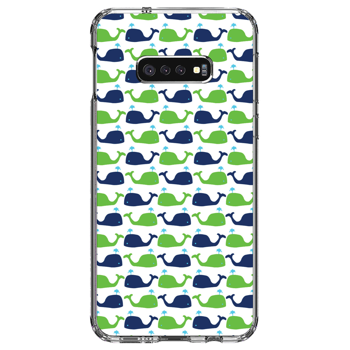Green Navy Cartoon Whales Clear Shockproof iPhone Case, view 18