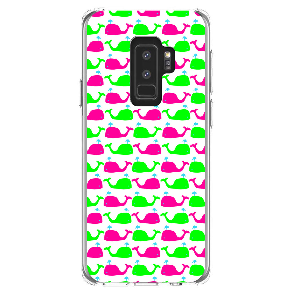 Green Pink Cartoon Whales Clear Shockproof iPhone Case, view 20