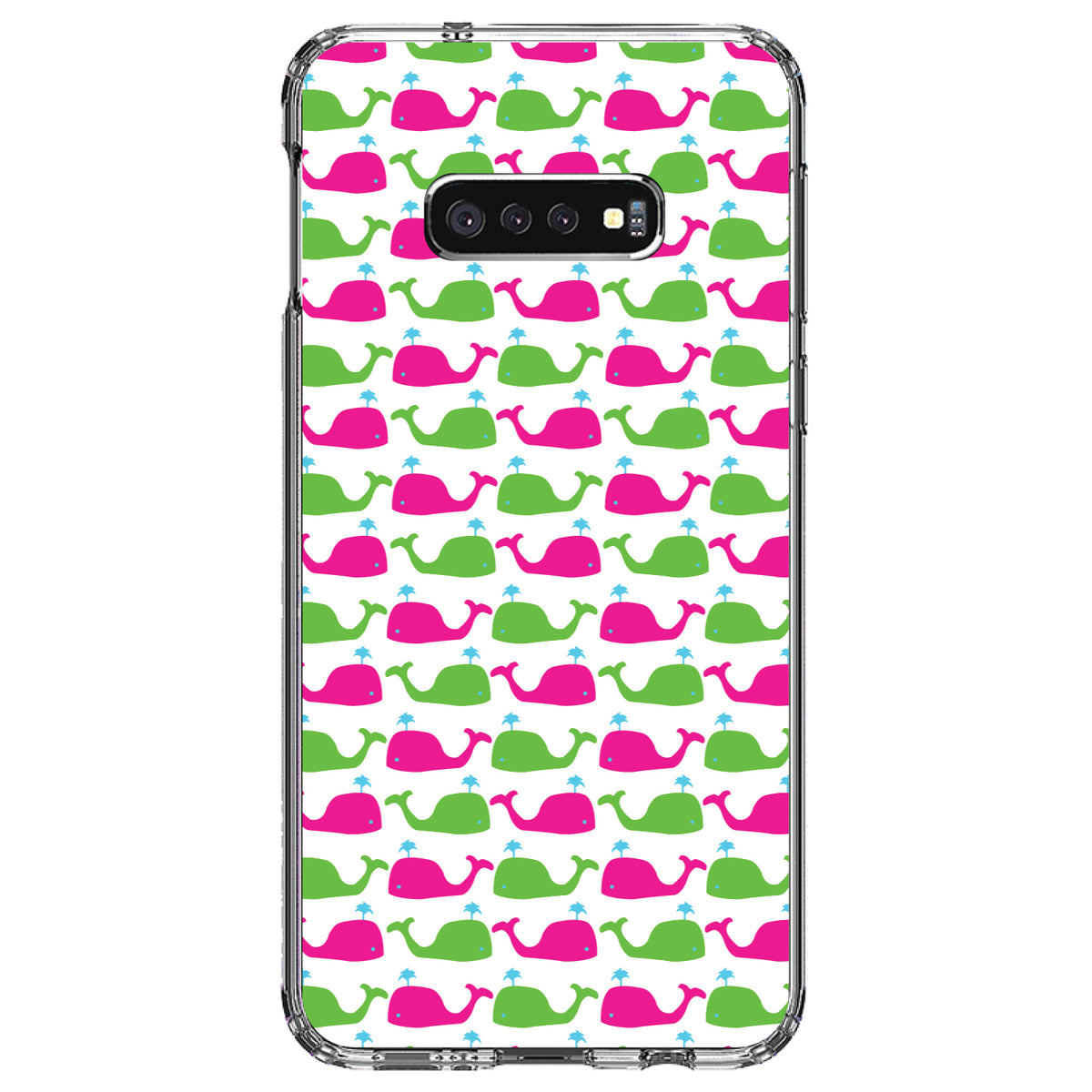 Green Pink Cartoon Whales Clear Shockproof iPhone Case, view 18