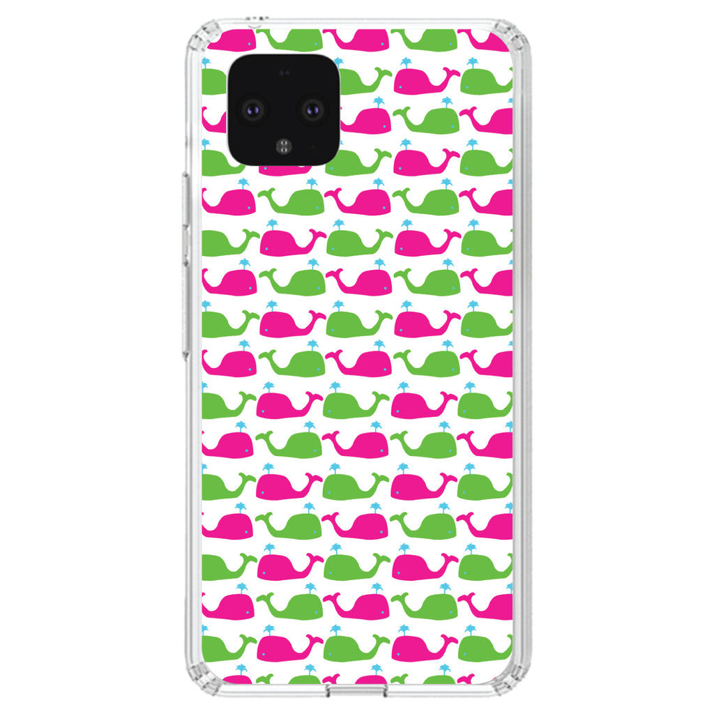 Green Pink Cartoon Whales Clear Shockproof iPhone Case, view 23