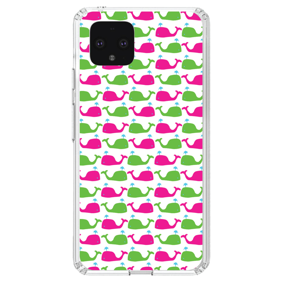 Green Pink Cartoon Whales Clear Shockproof iPhone Case, view 23