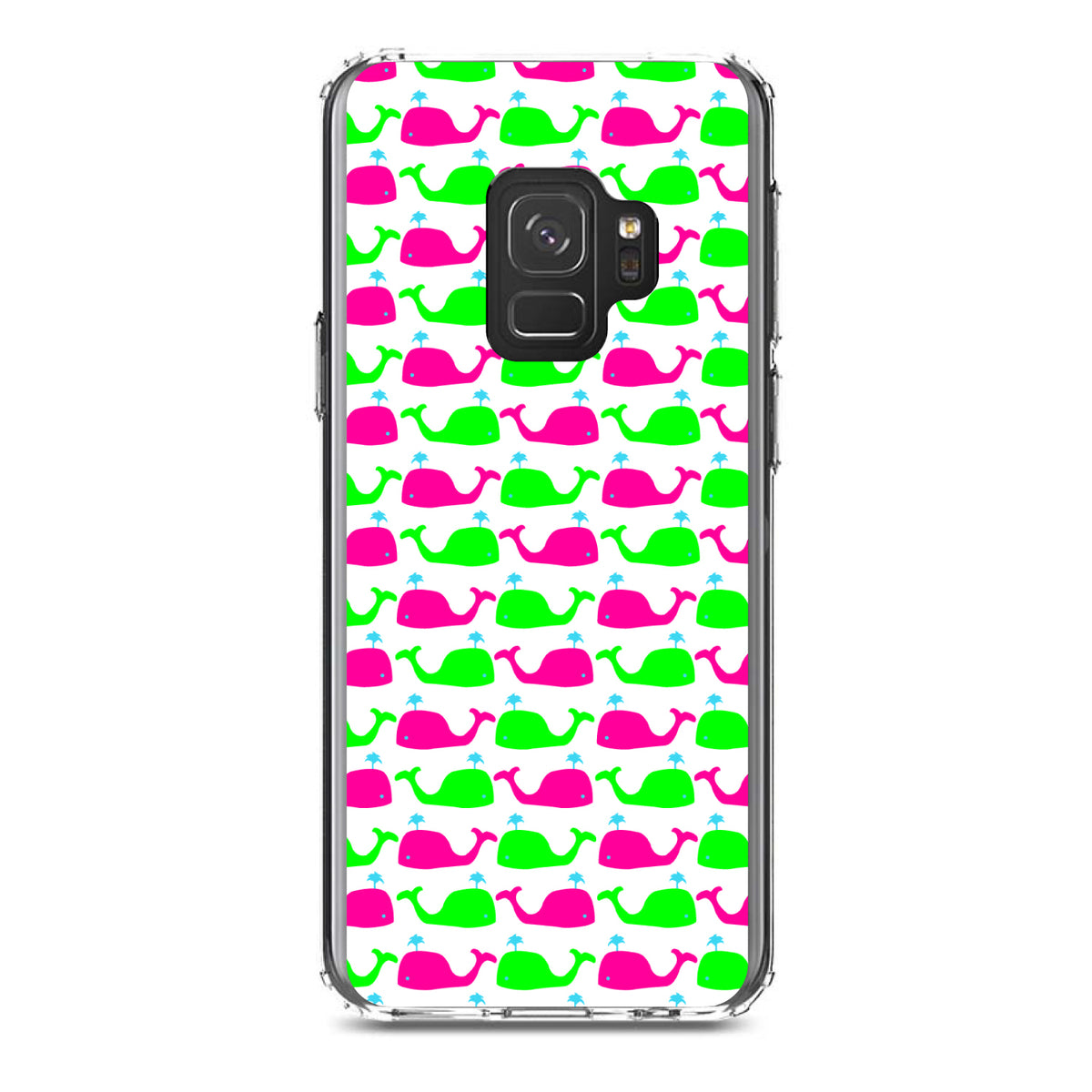 Green Pink Cartoon Whales Clear Shockproof iPhone Case, view 19