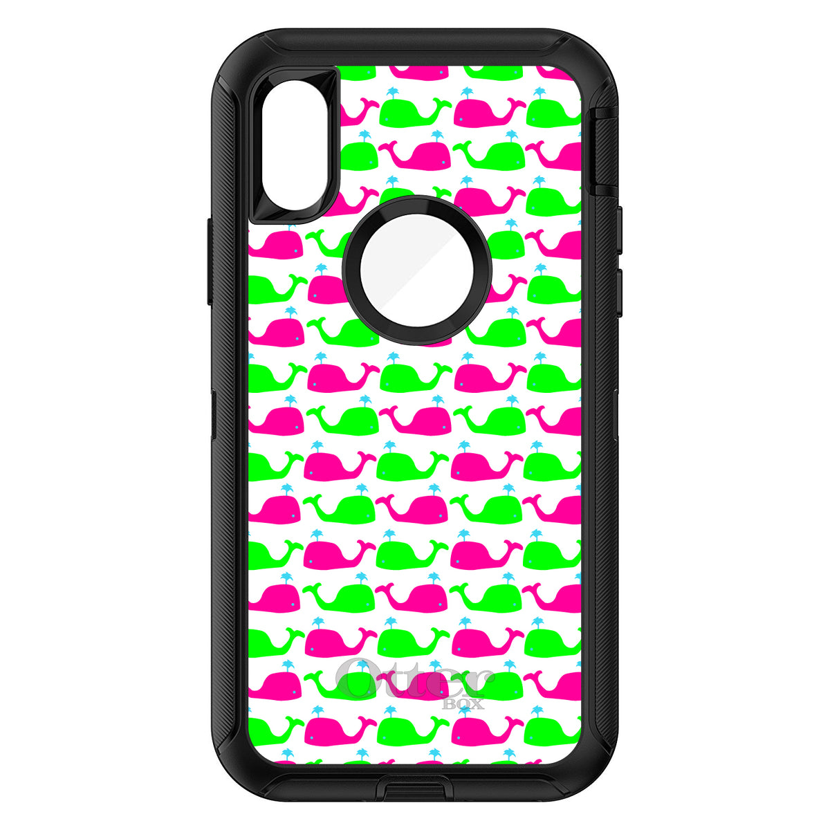 Green Pink Cartoon Whales OtterBox Defender Case for iPhone & Galaxy, view 3