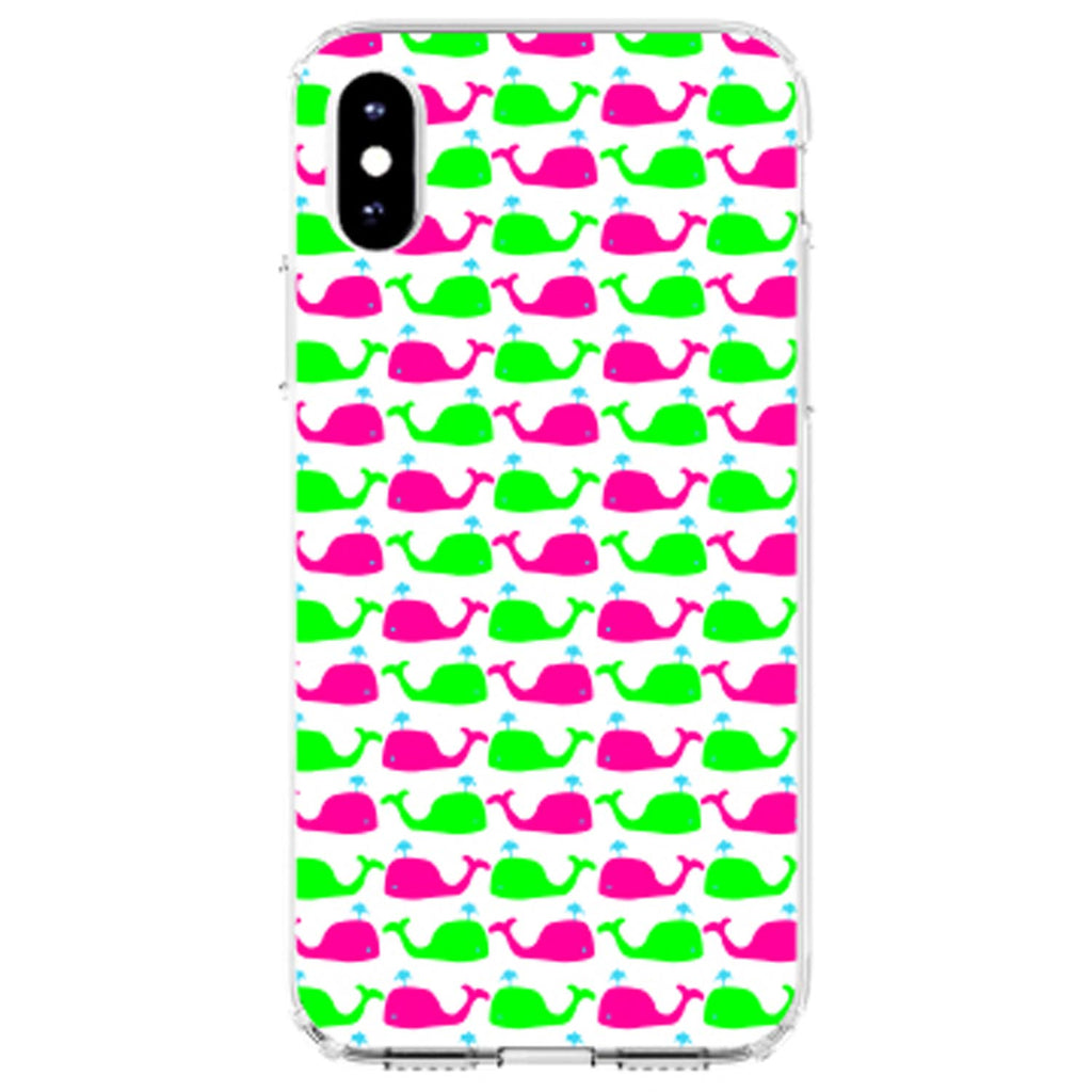 Green Pink Cartoon Whales Clear Shockproof iPhone Case, view 2