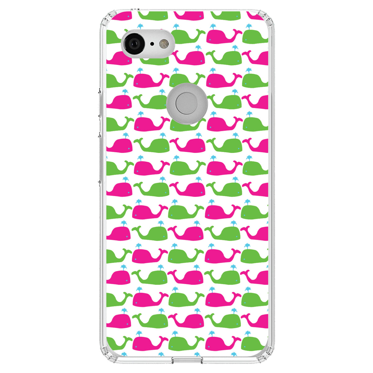 Green Pink Cartoon Whales Clear Shockproof iPhone Case, view 21
