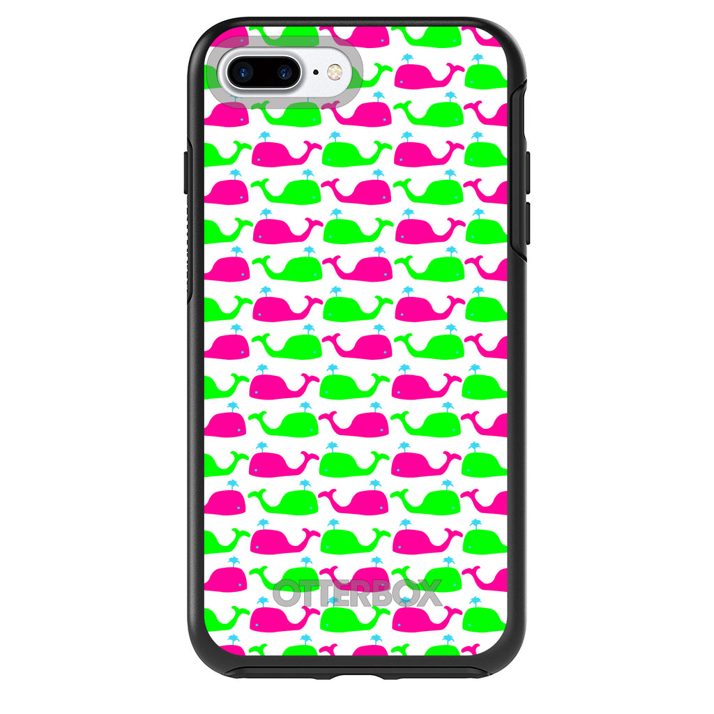 Green Pink Cartoon Whales OtterBox Symmetry Case for iPhone & Galaxy, view 2