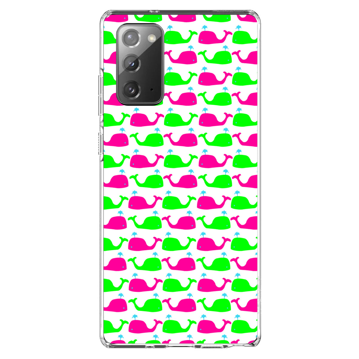 Green Pink Cartoon Whales Clear Shockproof iPhone Case, view 7
