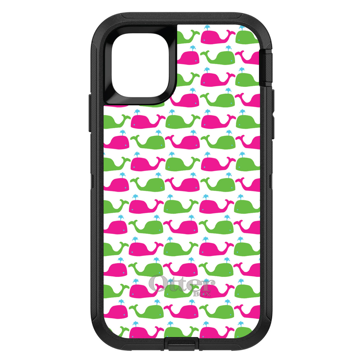 Green Pink Cartoon Whales OtterBox Defender Case for iPhone & Galaxy, view 2