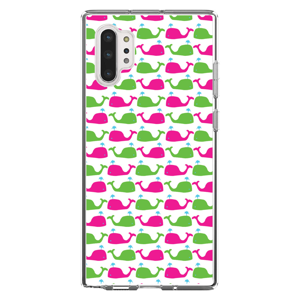 Green Pink Cartoon Whales Clear Shockproof iPhone Case, view 10