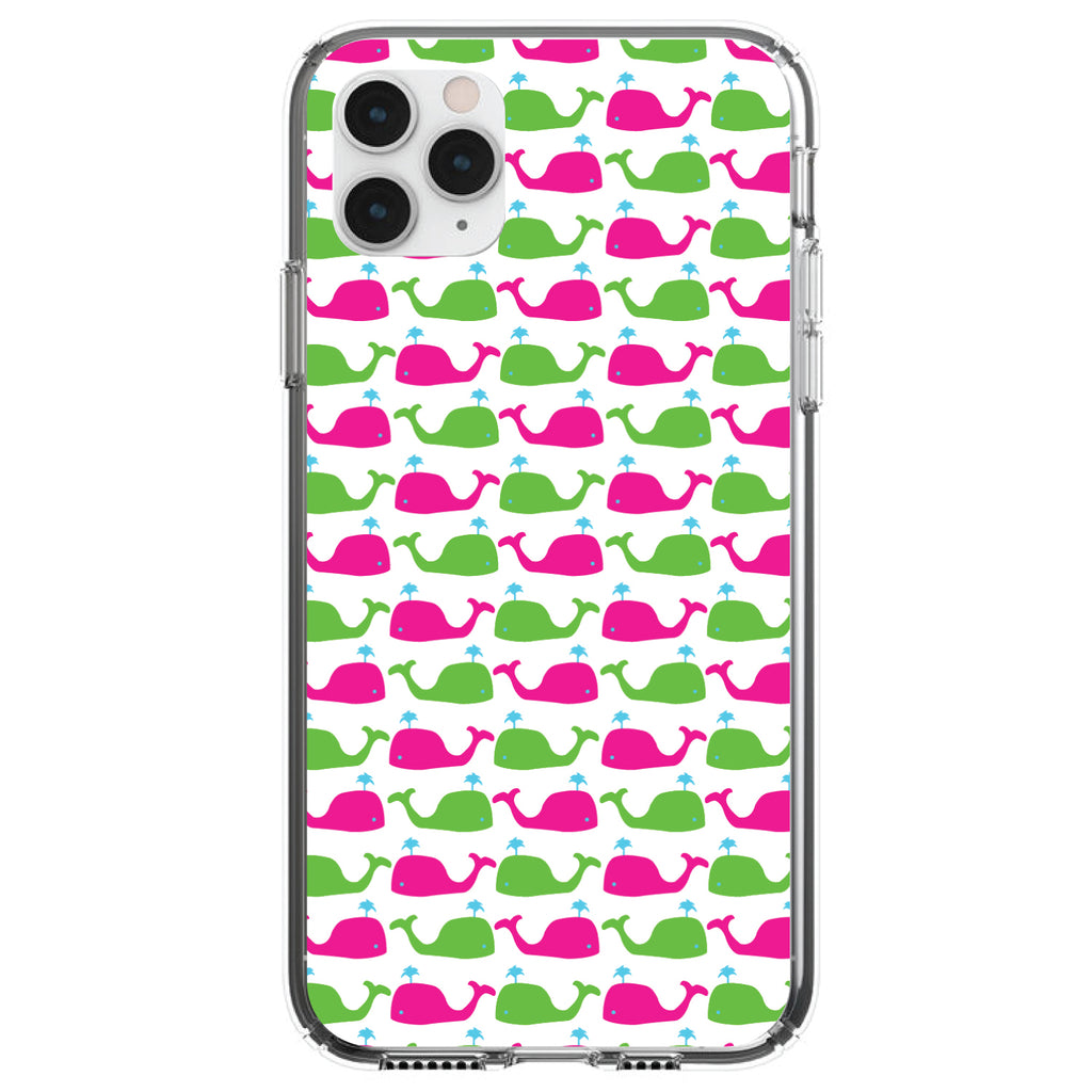 Green Pink Cartoon Whales Clear Shockproof iPhone Case