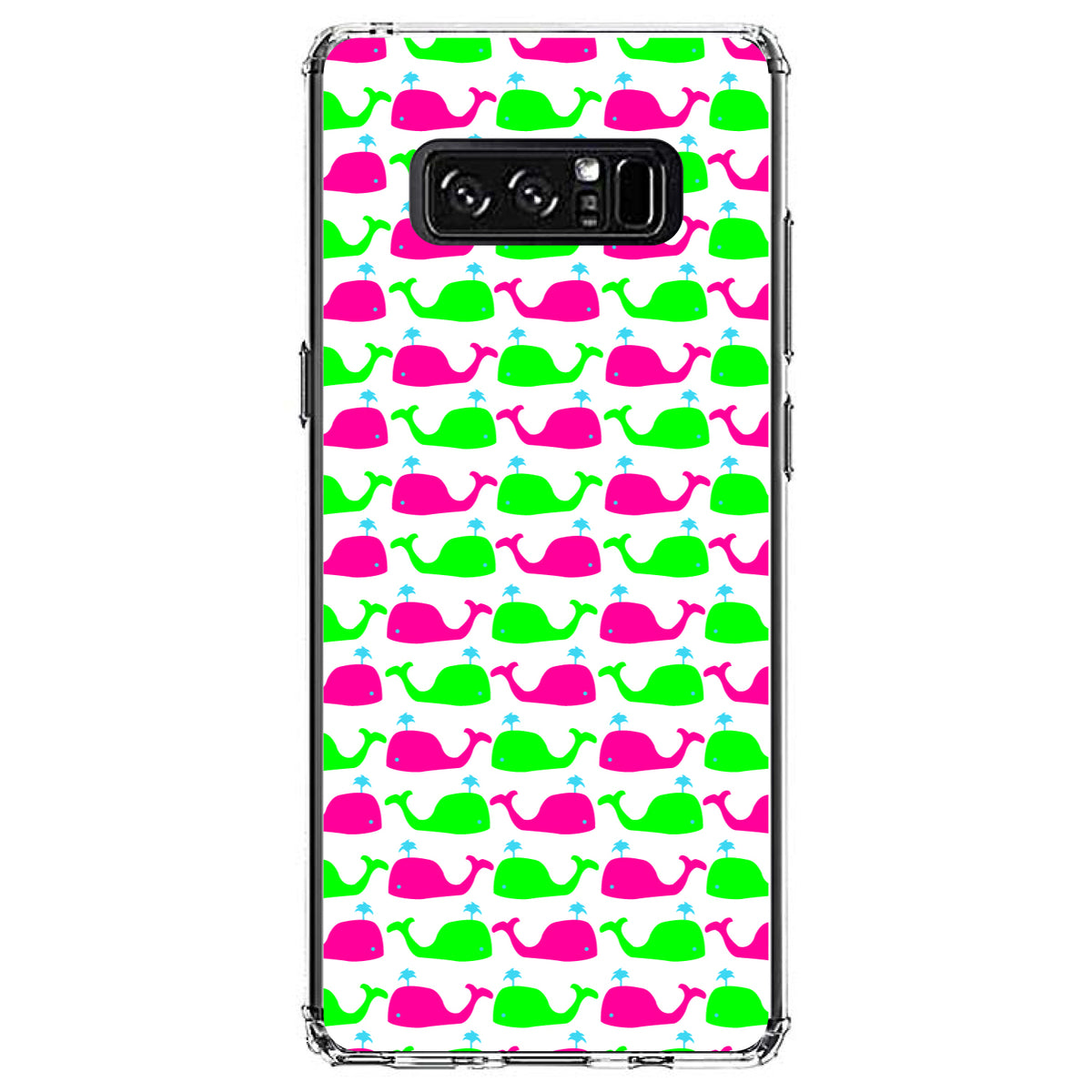 Green Pink Cartoon Whales Clear Shockproof iPhone Case, view 12