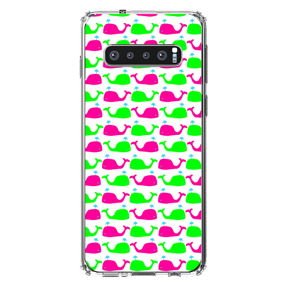 Green Pink Cartoon Whales Clear Shockproof iPhone Case, view 16