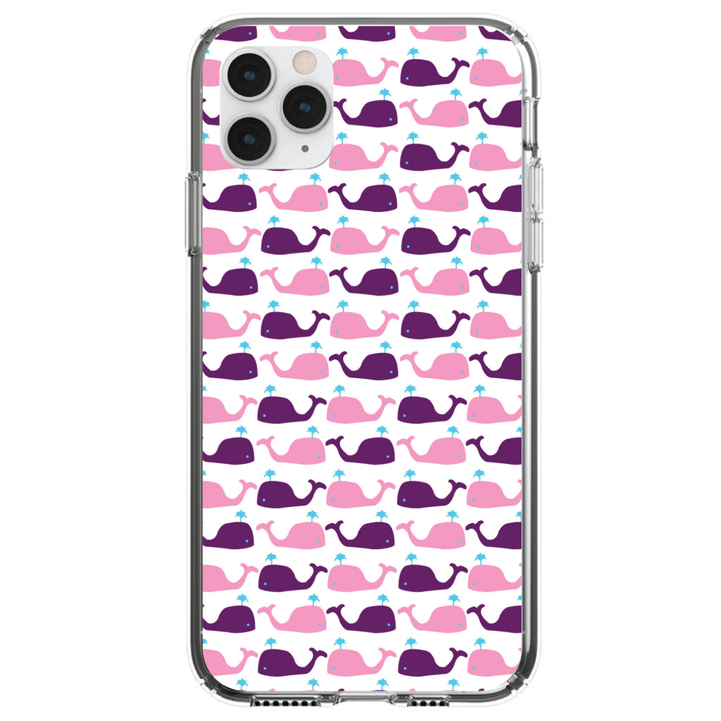 Purple Pink Cartoon Whales Clear Shockproof iPhone Case
