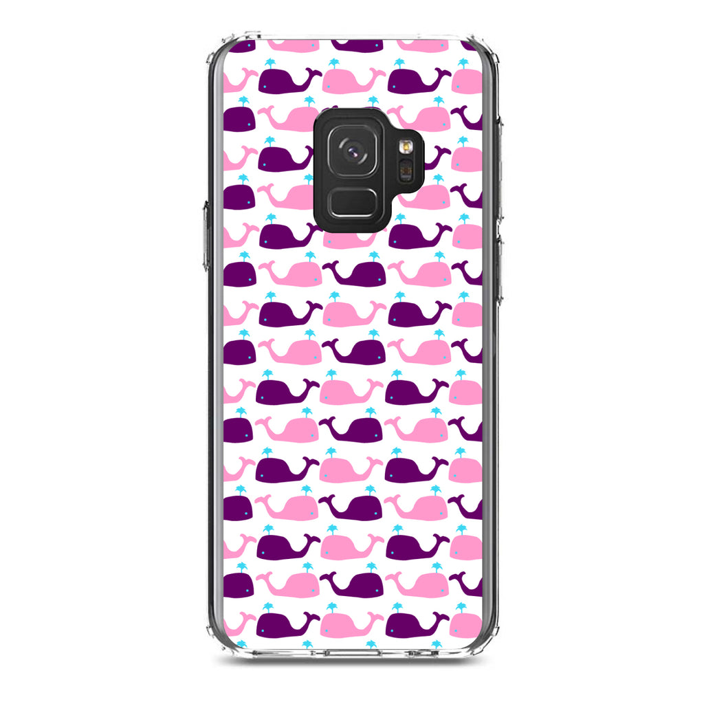 Purple Pink Cartoon Whales Clear Shockproof iPhone Case, view 19