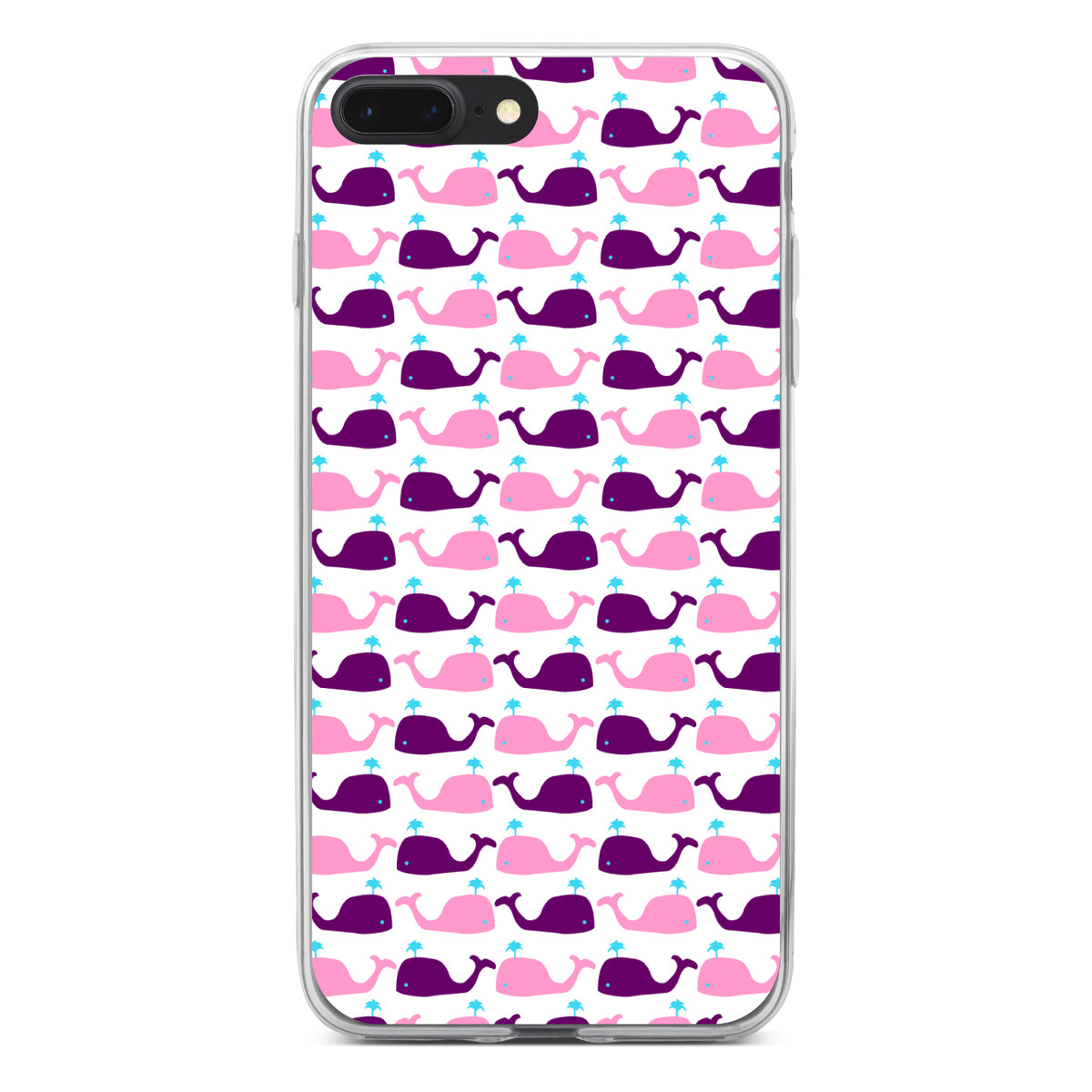 Purple Pink Cartoon Whales Clear Shockproof iPhone Case, view 6
