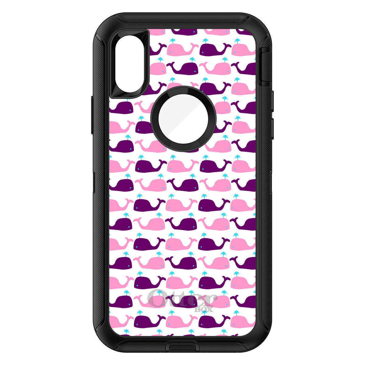 Purple Pink Cartoon Whales OtterBox Defender Case for iPhone & Galaxy, view 3