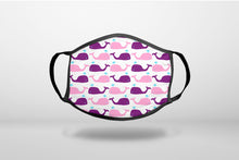 Purple Pink Cartoon Whales - 3-Ply Reusable Soft Face Mask Covering, Unisex, Cotton Inner Layer