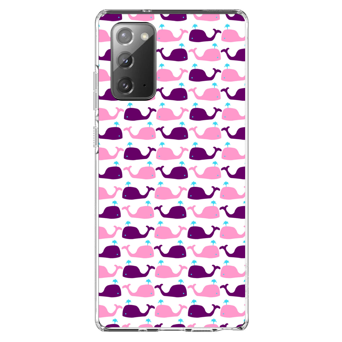 Purple Pink Cartoon Whales Clear Shockproof iPhone Case, view 7