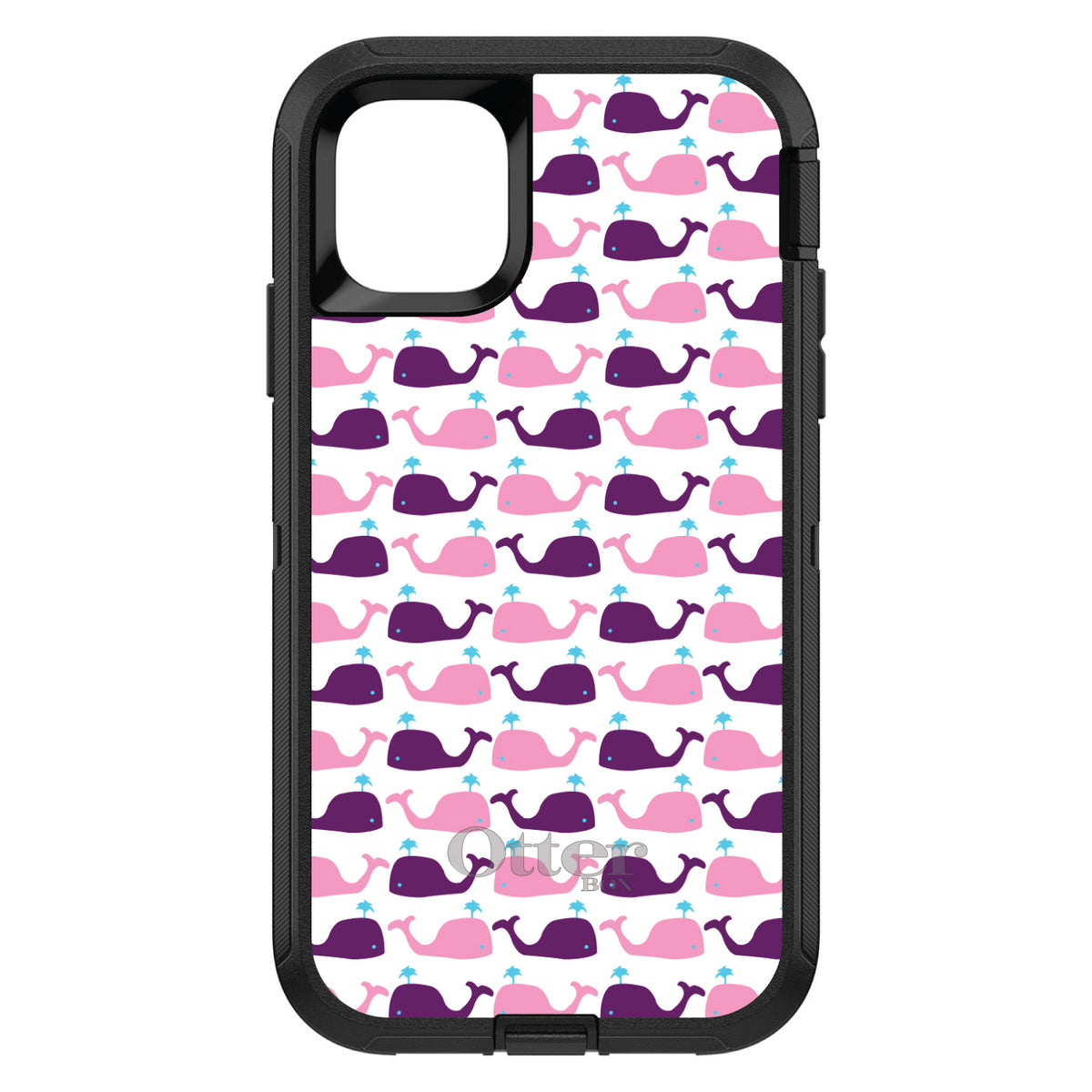 Purple Pink Cartoon Whales OtterBox Defender Case for iPhone & Galaxy, view 2