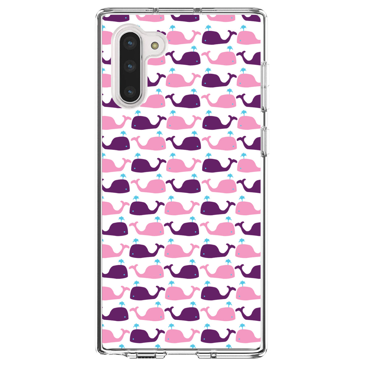Purple Pink Cartoon Whales Clear Shockproof iPhone Case, view 9