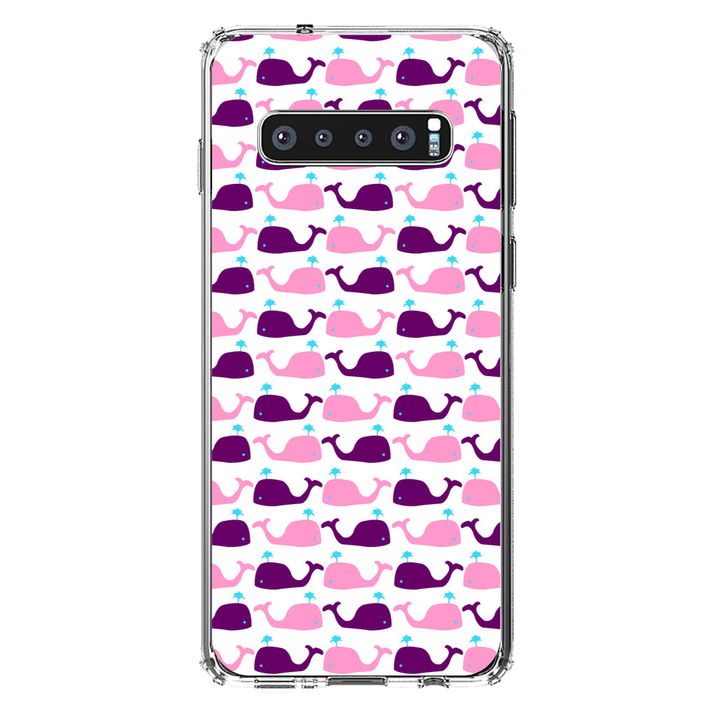 Purple Pink Cartoon Whales Clear Shockproof iPhone Case, view 17