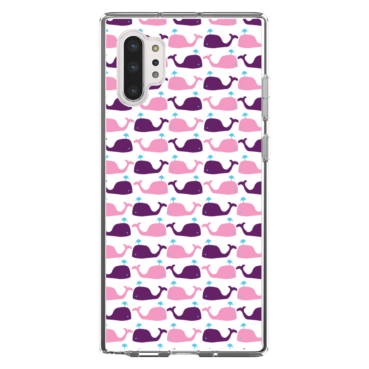 Purple Pink Cartoon Whales Clear Shockproof iPhone Case, view 10