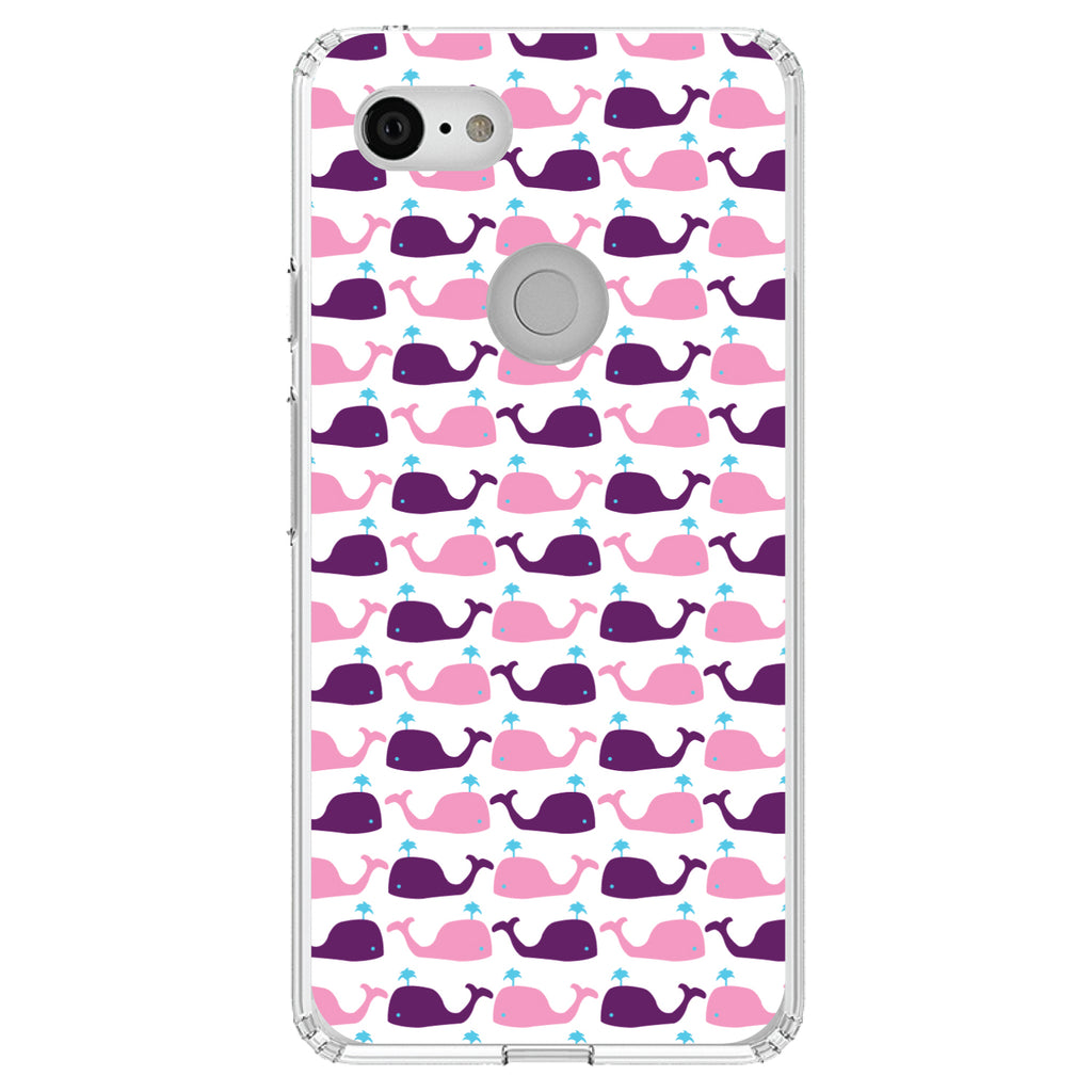 Purple Pink Cartoon Whales Clear Shockproof iPhone Case, view 22