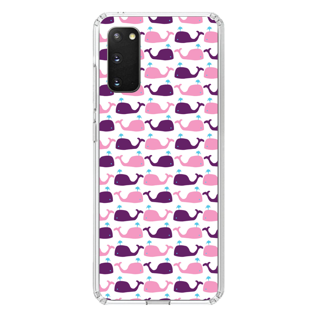 Purple Pink Cartoon Whales Clear Shockproof iPhone Case, view 13