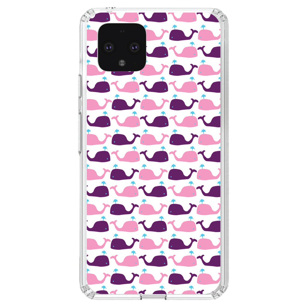 Purple Pink Cartoon Whales Clear Shockproof iPhone Case, view 23