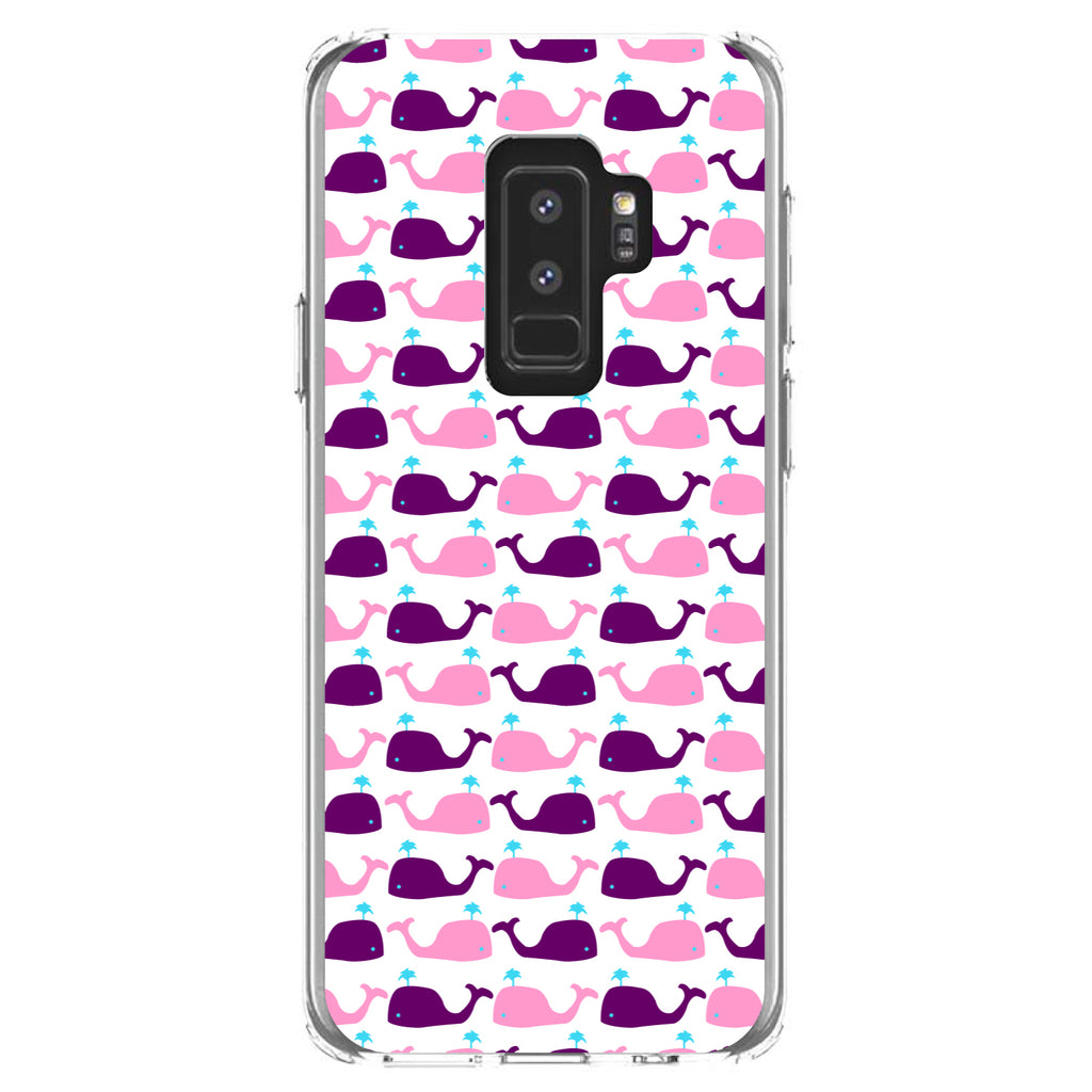 Purple Pink Cartoon Whales Clear Shockproof iPhone Case, view 20