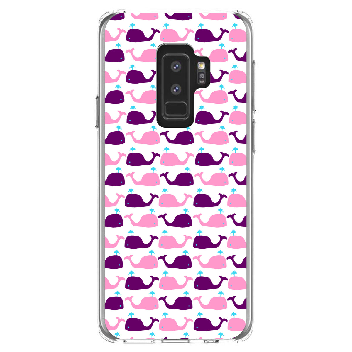 Purple Pink Cartoon Whales Clear Shockproof iPhone Case, view 20