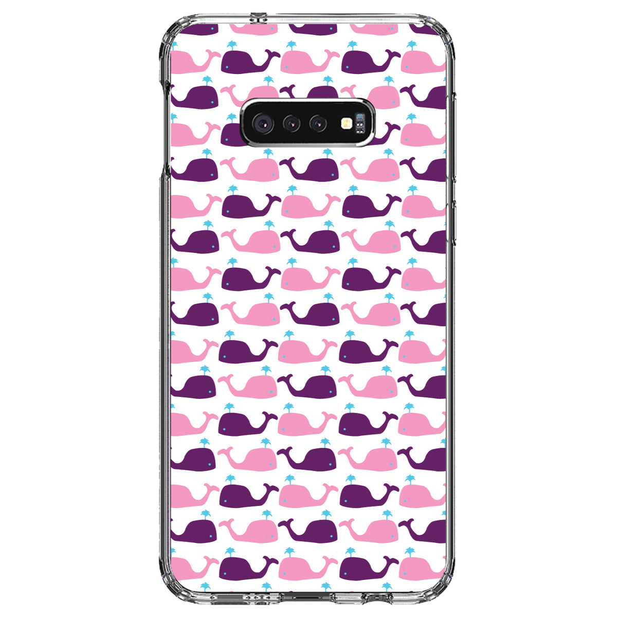Purple Pink Cartoon Whales Clear Shockproof iPhone Case, view 18