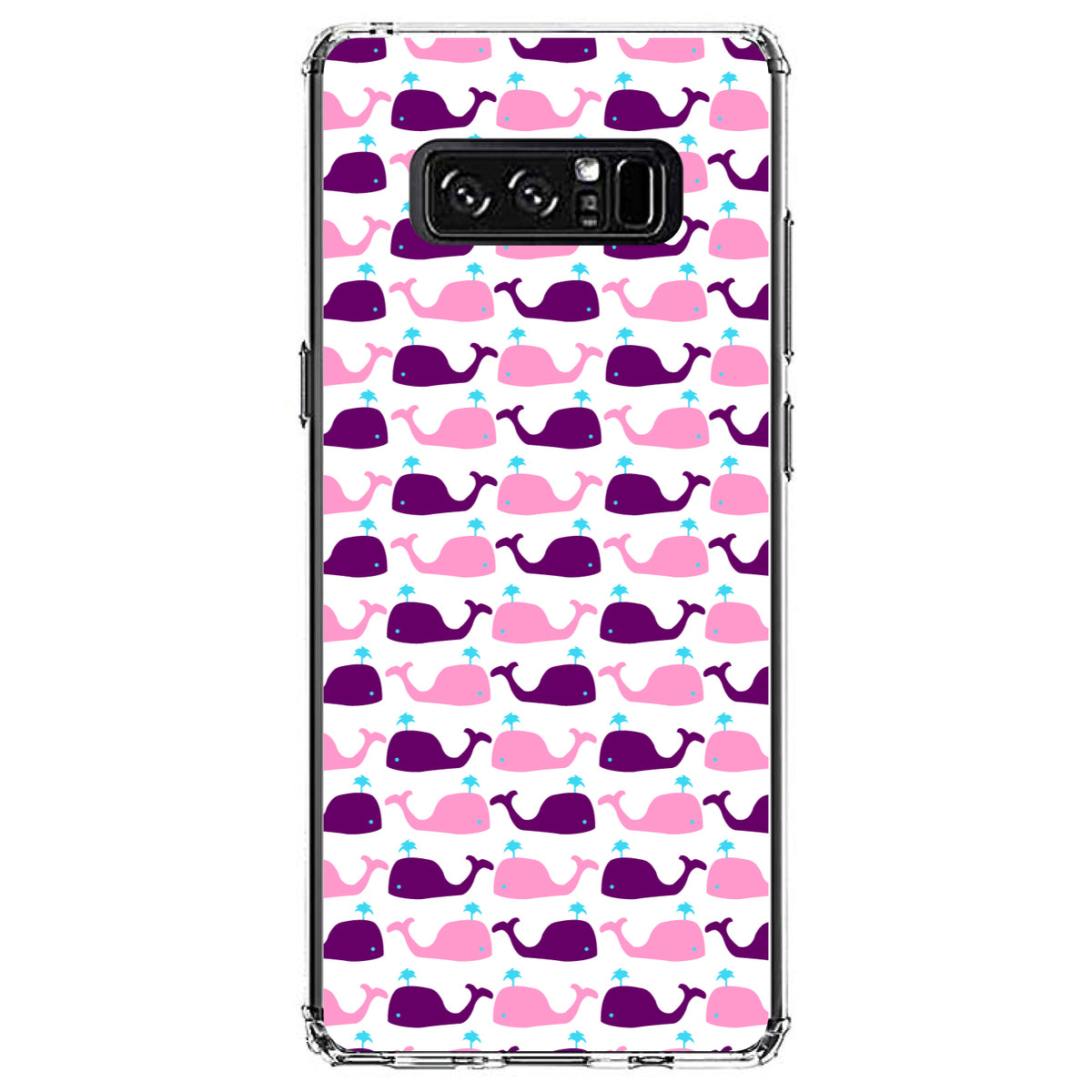 Purple Pink Cartoon Whales Clear Shockproof iPhone Case, view 12