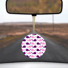 DistinctInk® Hanging Ceramic Christmas Tree Ornament with Gold String - Great Gift / Present - 2 3/4 inch Diameter - Purple Pink Cartoon Whales