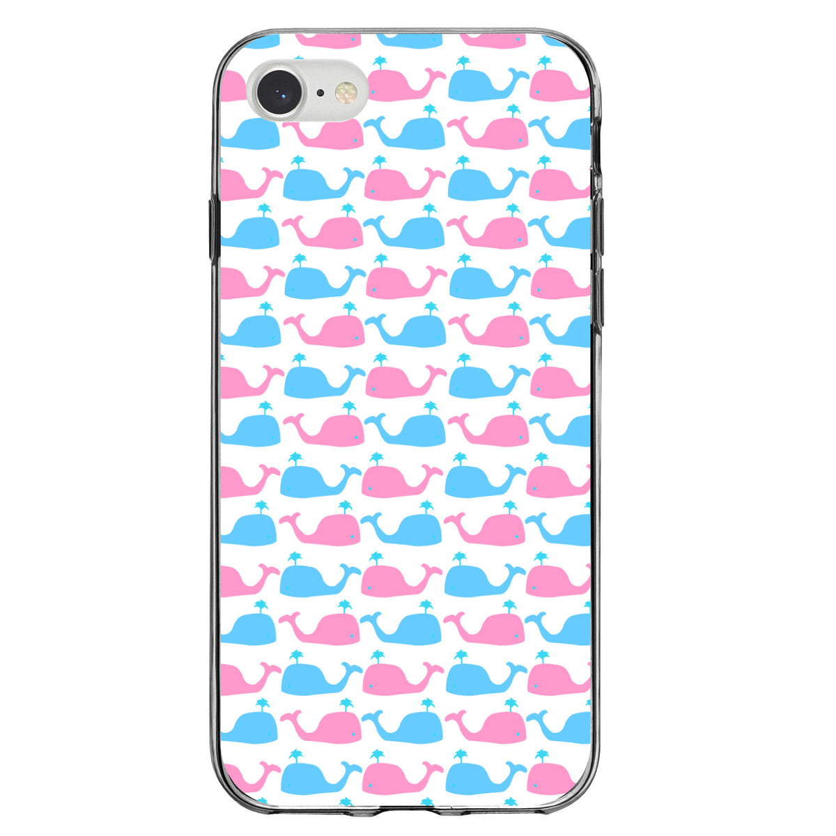 Blue Pink Cartoon Whales Clear Shockproof iPhone Case, view 5