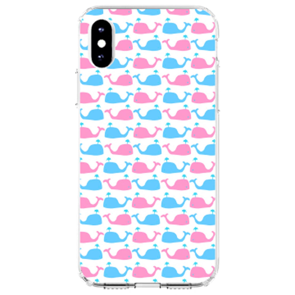 Blue Pink Cartoon Whales Clear Shockproof iPhone Case, view 2