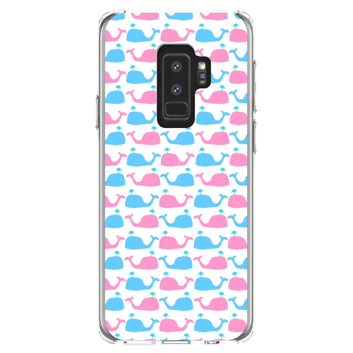 Blue Pink Cartoon Whales Clear Shockproof iPhone Case, view 20
