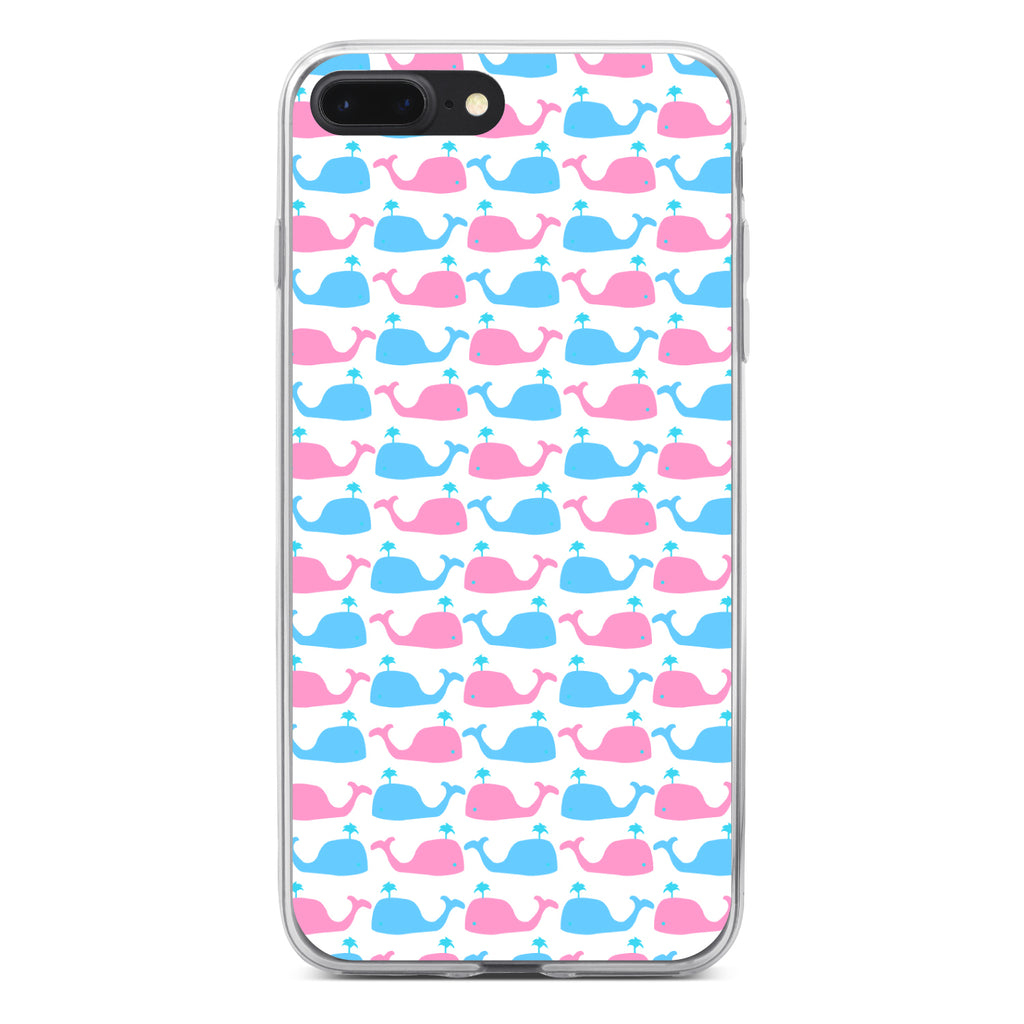 Blue Pink Cartoon Whales Clear Shockproof iPhone Case, view 6