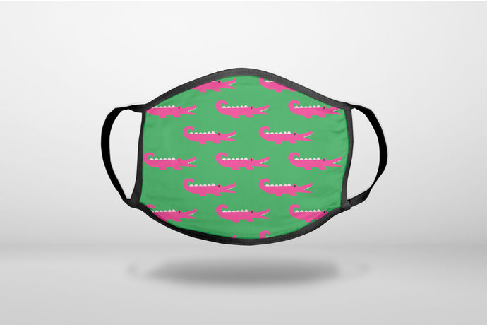 Green Pink Alligators - 3-Ply Reusable Soft Face Mask Covering, Unisex, Cotton Inner Layer