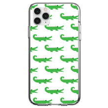 DistinctInk® Clear Shockproof Hybrid Case for Apple iPhone / Samsung Galaxy / Google Pixel - Green White Alligators