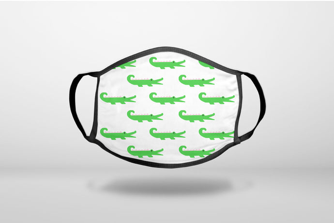 Green White Alligators - 3-Ply Reusable Soft Face Mask Covering, Unisex, Cotton Inner Layer