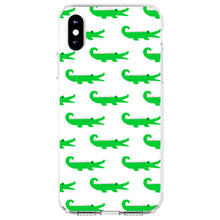 DistinctInk® Clear Shockproof Hybrid Case for Apple iPhone / Samsung Galaxy / Google Pixel - Green White Alligators