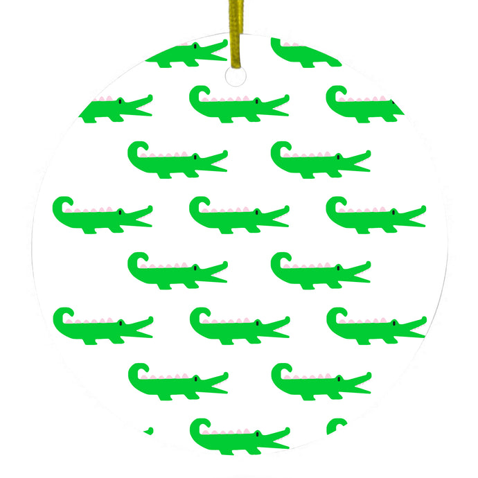 Green White Alligators Ceramic Ornament
