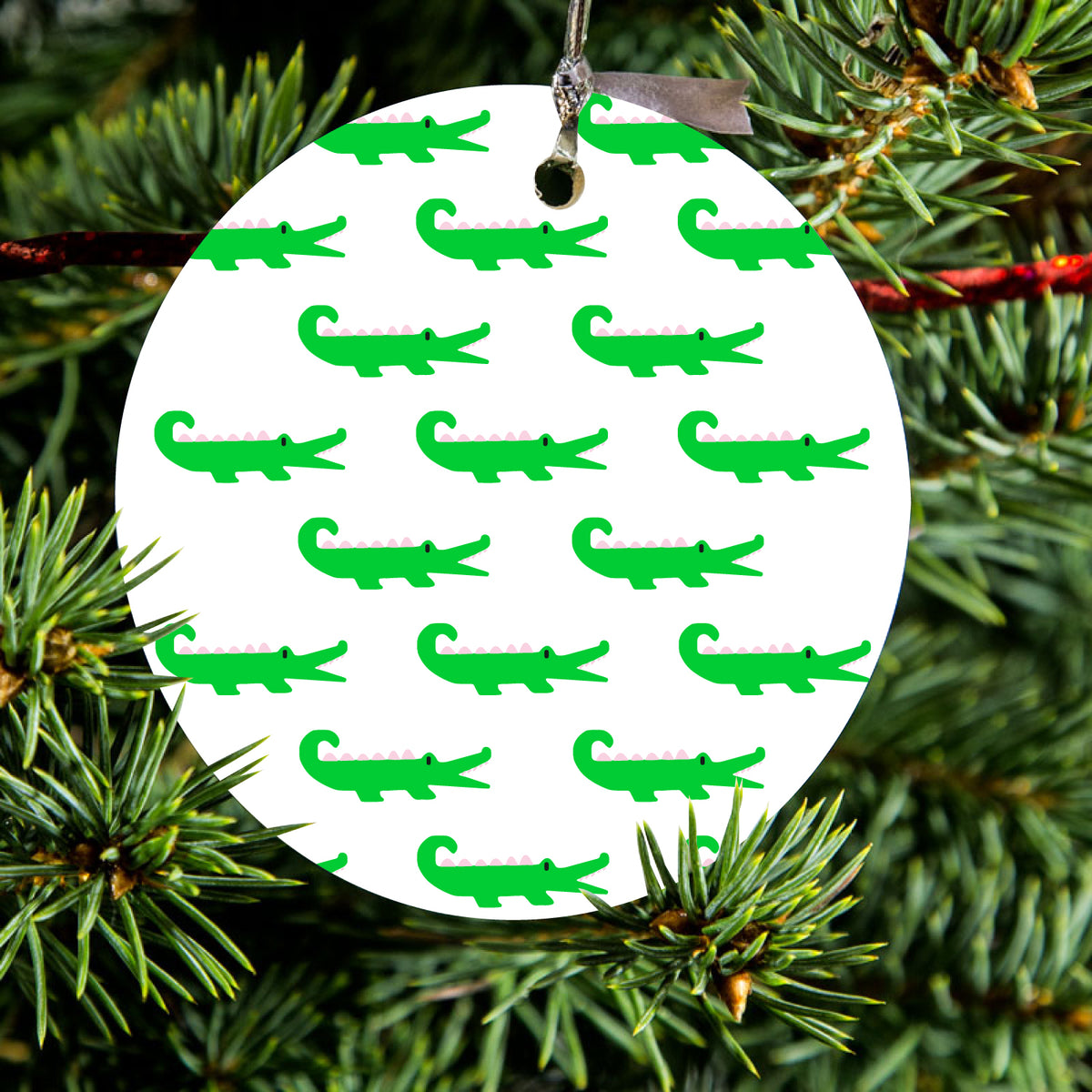 Green White Alligators Ceramic Ornament, view 2