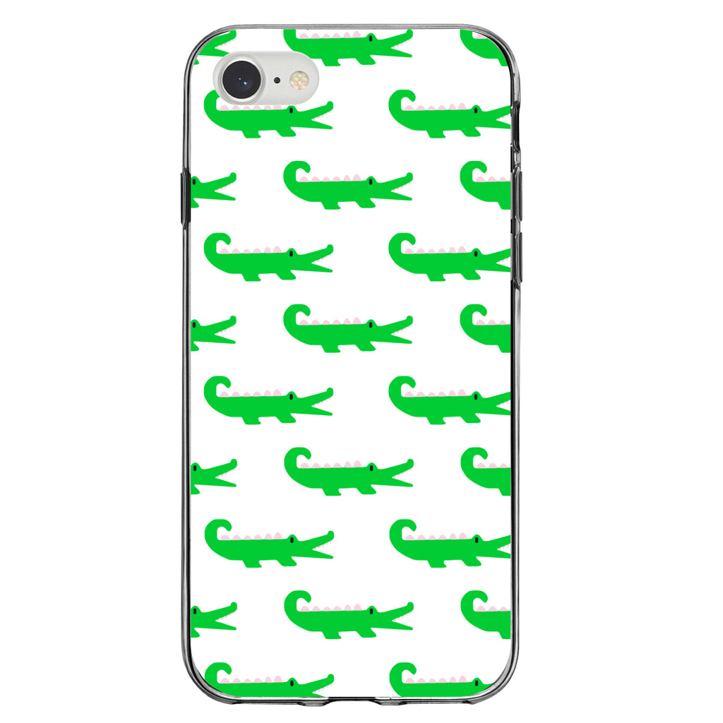 Green White Alligators Clear Shockproof iPhone Case, view 5