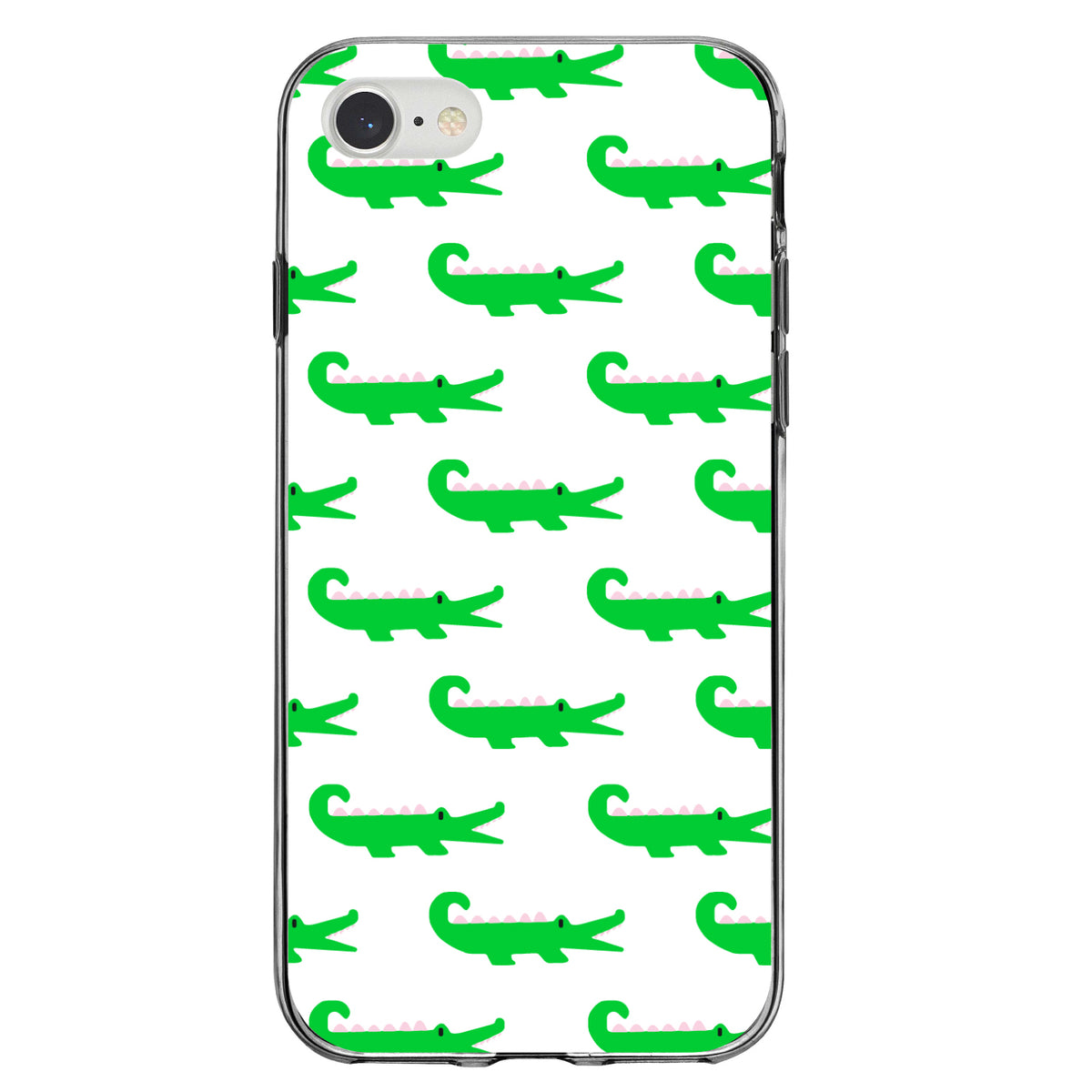 Green White Alligators Clear Shockproof iPhone Case, view 5