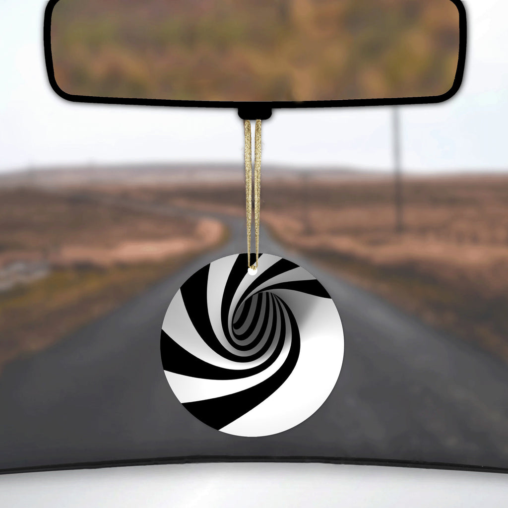 Black White Swirl Vortex Geometric Ceramic Ornament, view 3