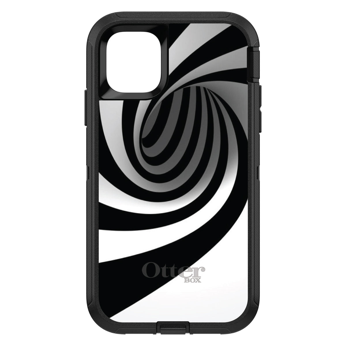 Black White Swirl Vortex Geometric OtterBox Defender Case for iPhone & Galaxy, view 2