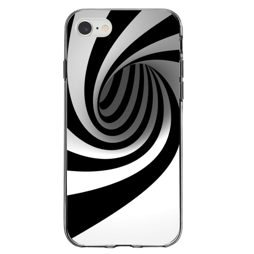 Black White Swirl Vortex Geometric Clear Shockproof iPhone Case, view 5
